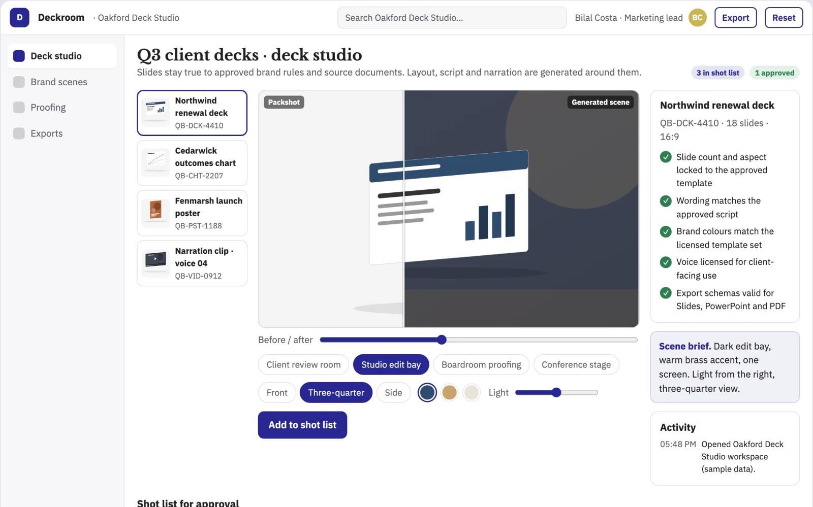 What Owned presentation production and narration workspace looks like