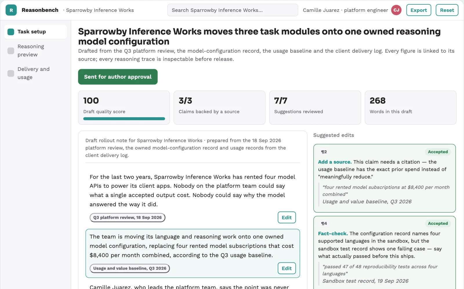 What Owned reasoning model service workbench looks like