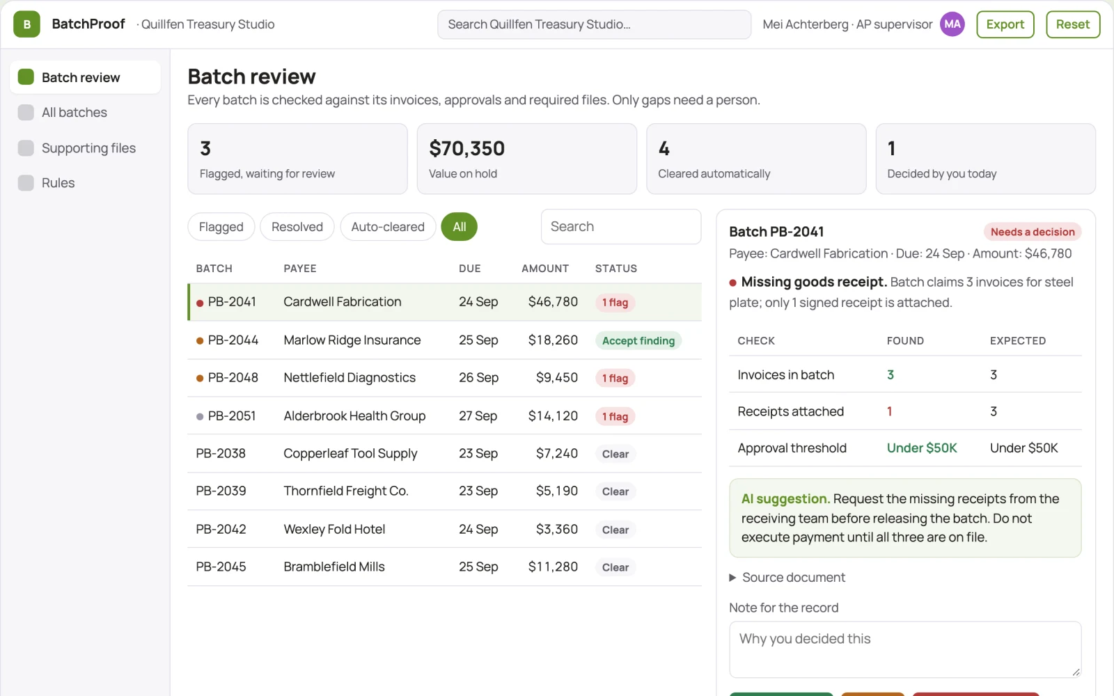 What Payment batch supporting-file checker looks like