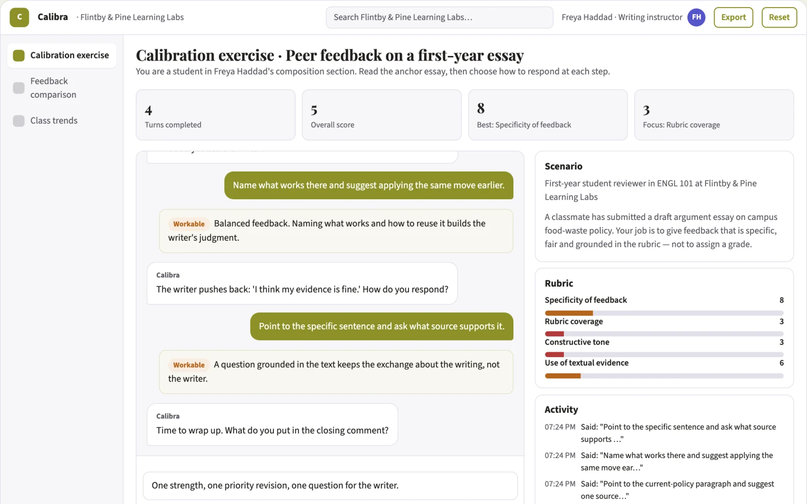 What Peer review calibration classroom looks like