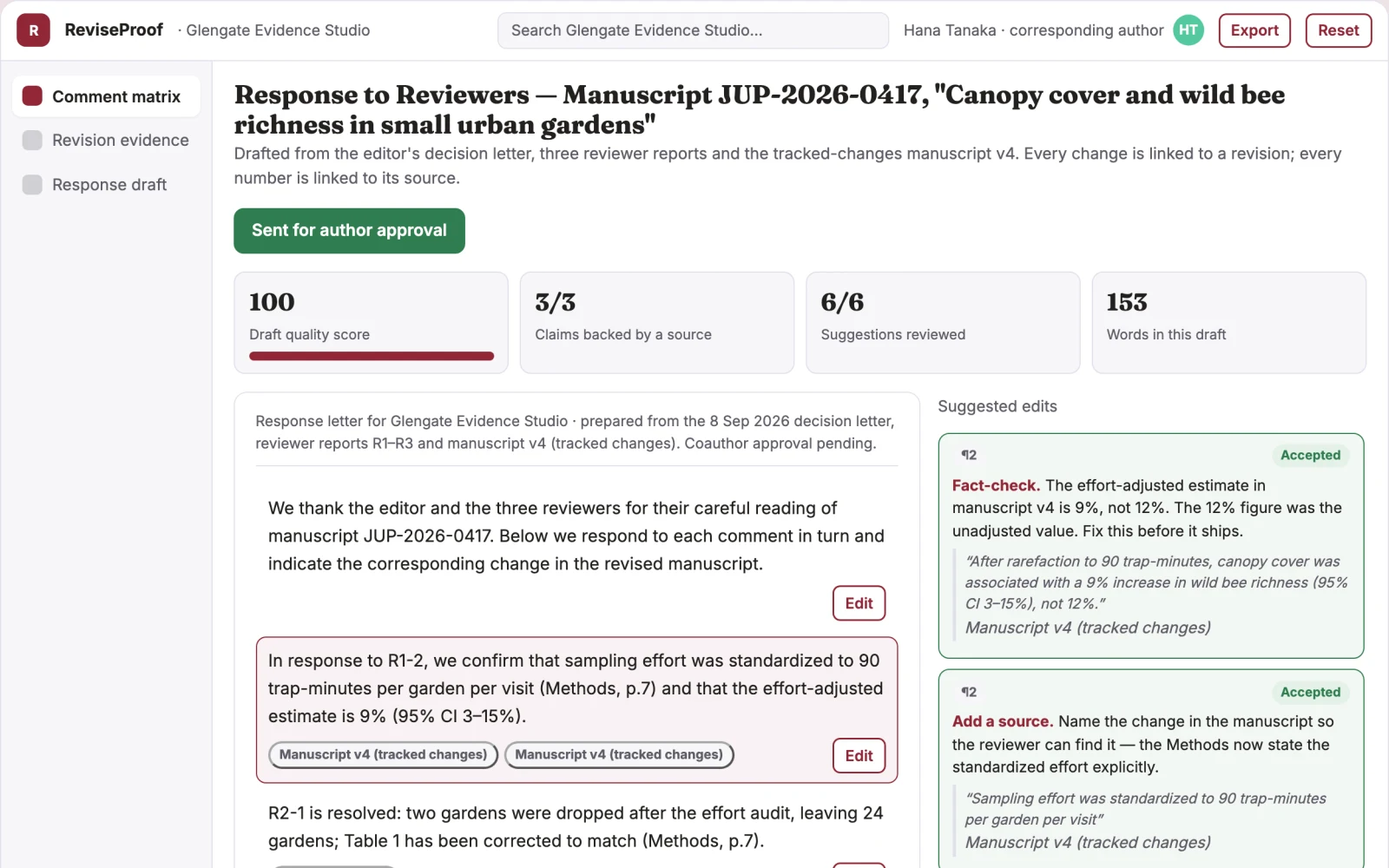 What Peer-review response evidence planner looks like