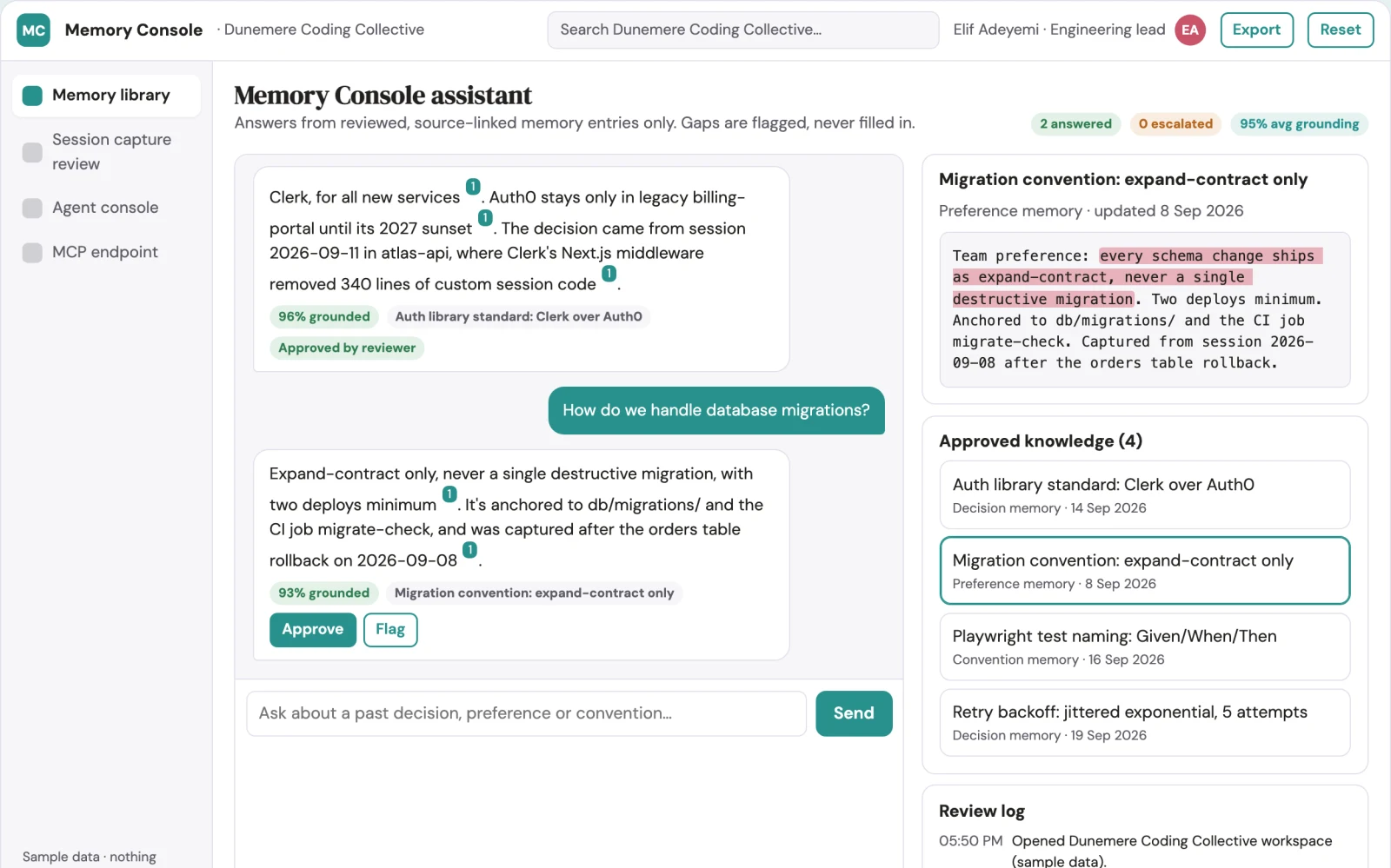 What Persistent coding-agent memory console looks like