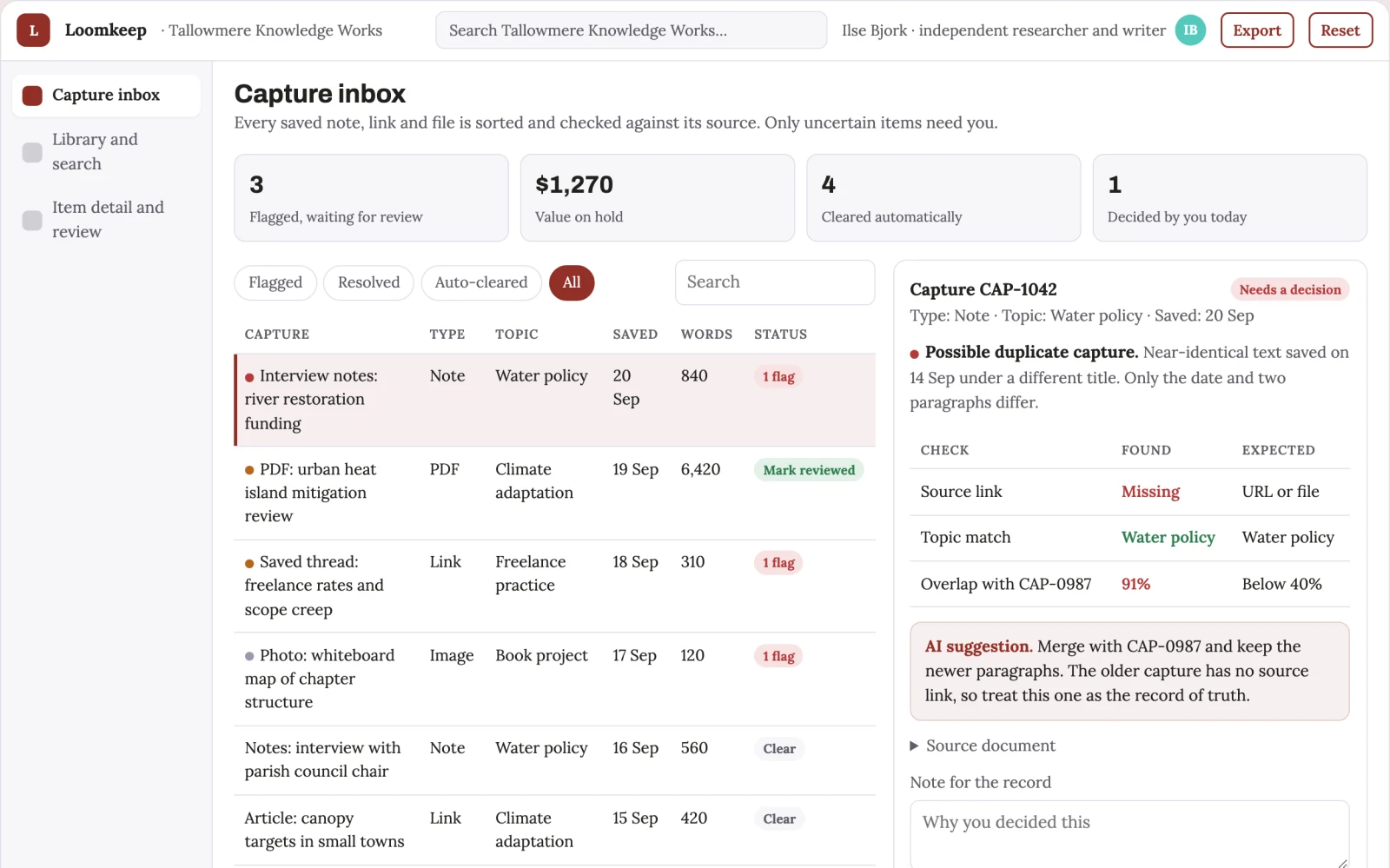 What Personal knowledge capture and retrieval workbench looks like