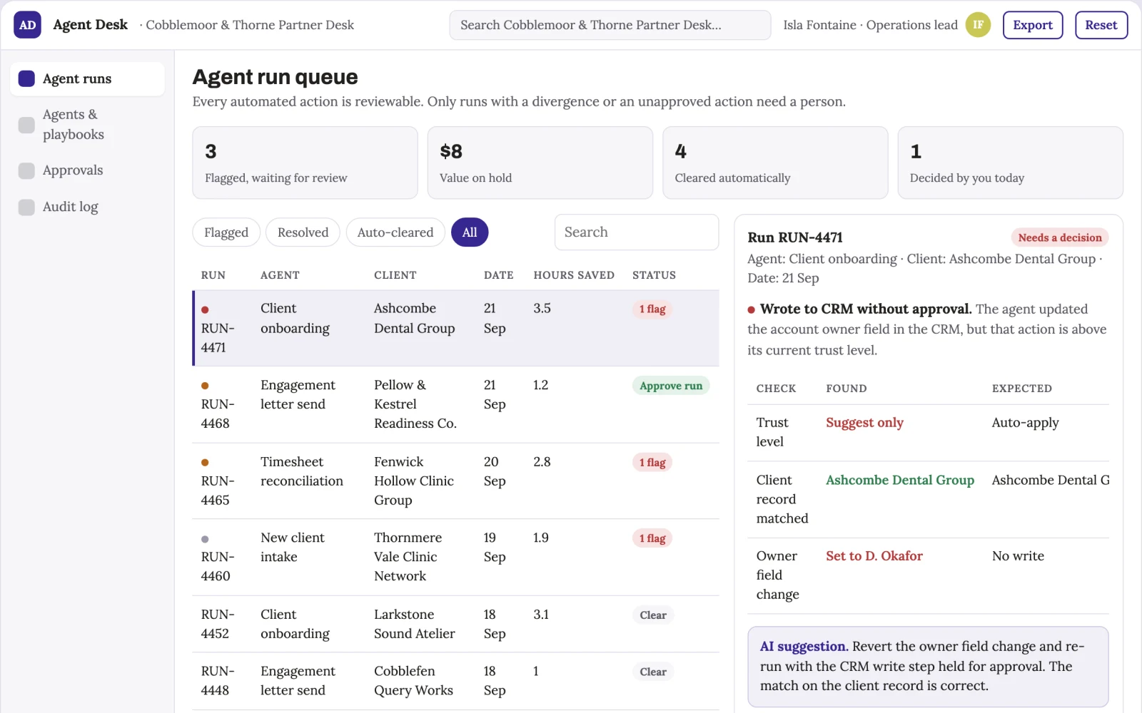 What Plain-language cross-app agent operations portal looks like