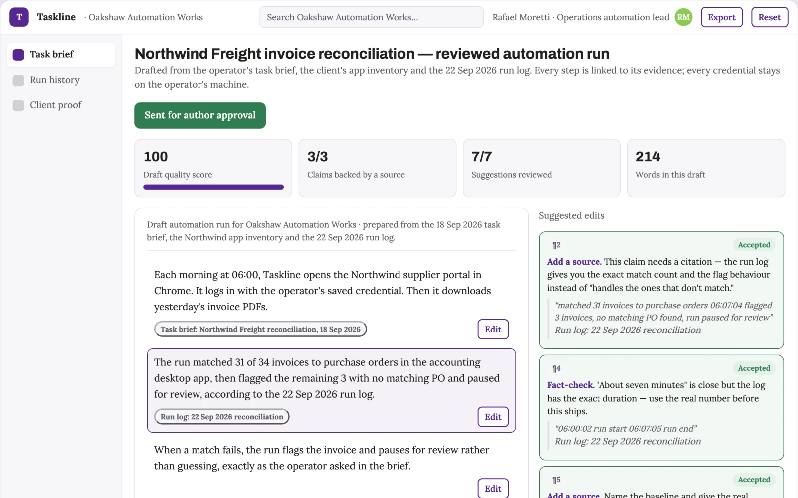 What Plain-language desktop and web task automation workspace looks like