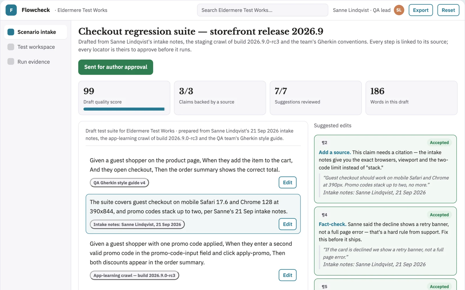 What Plain-language test generation and execution workspace looks like