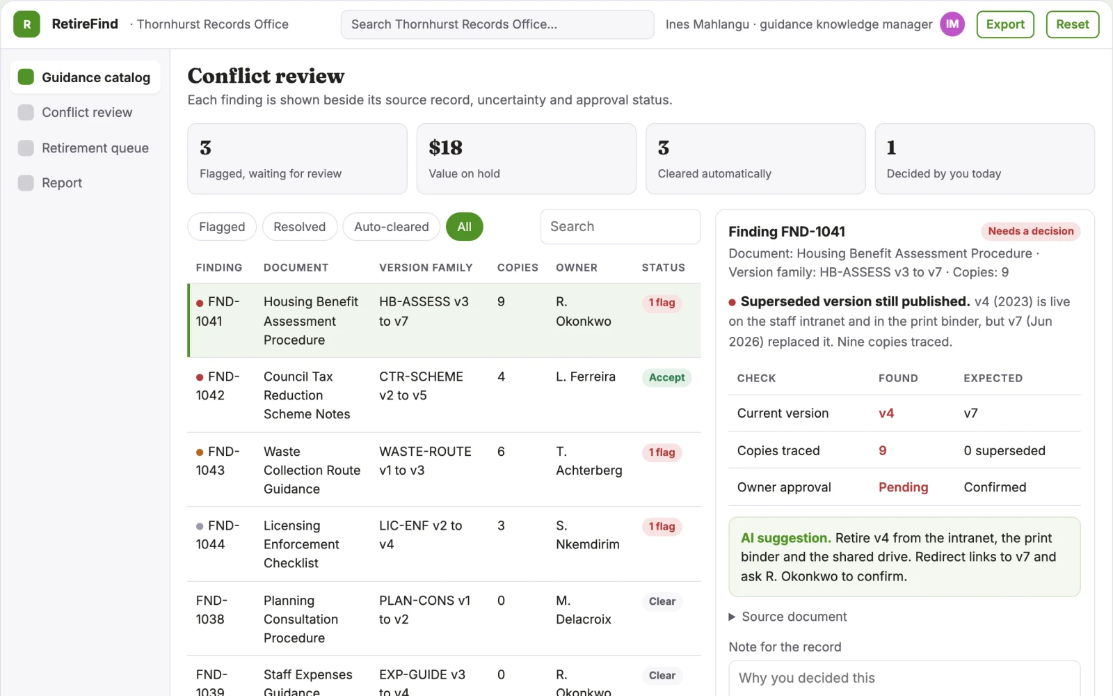 What Policy document retirement finder looks like