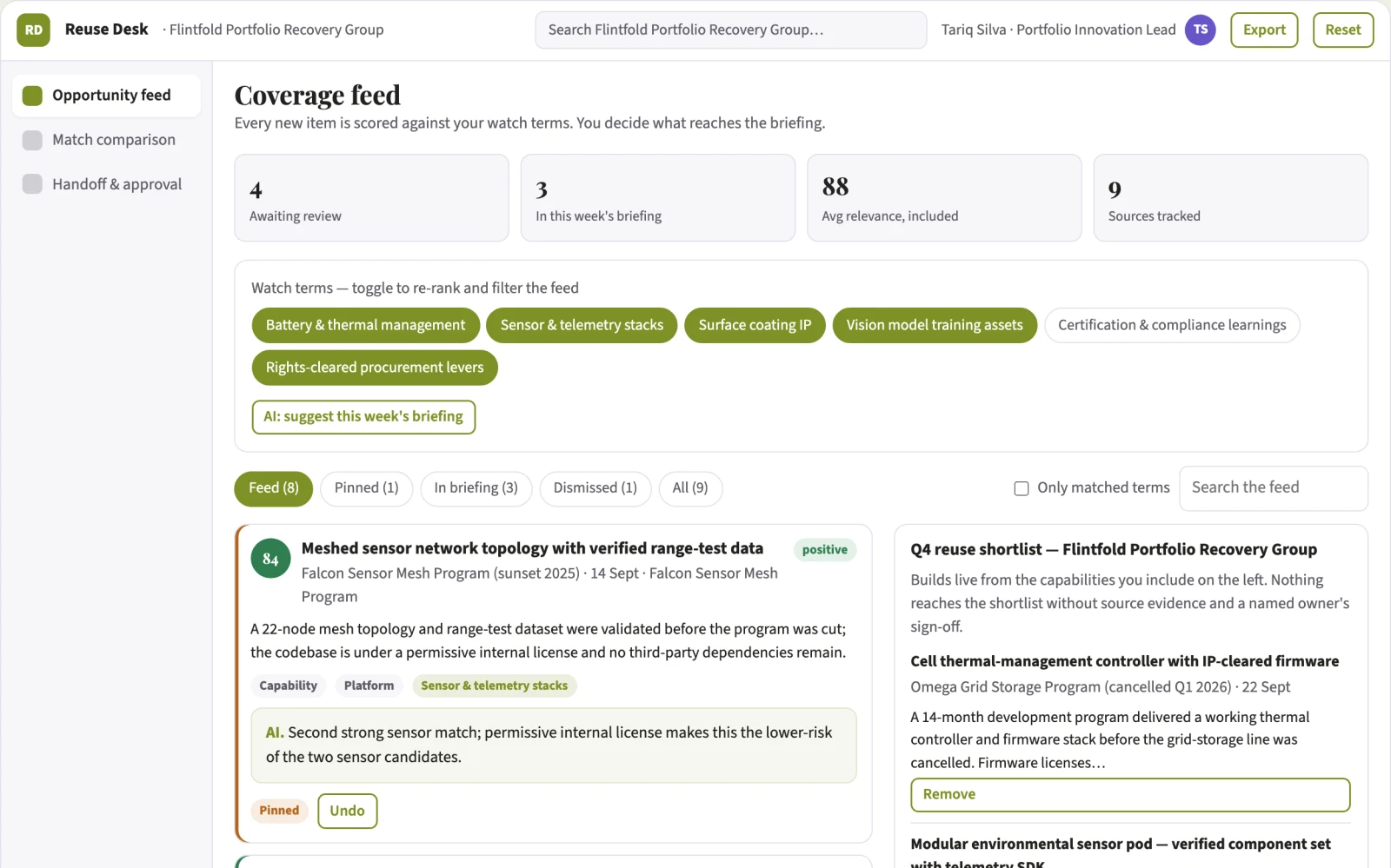 What Portfolio project option reuse engine looks like