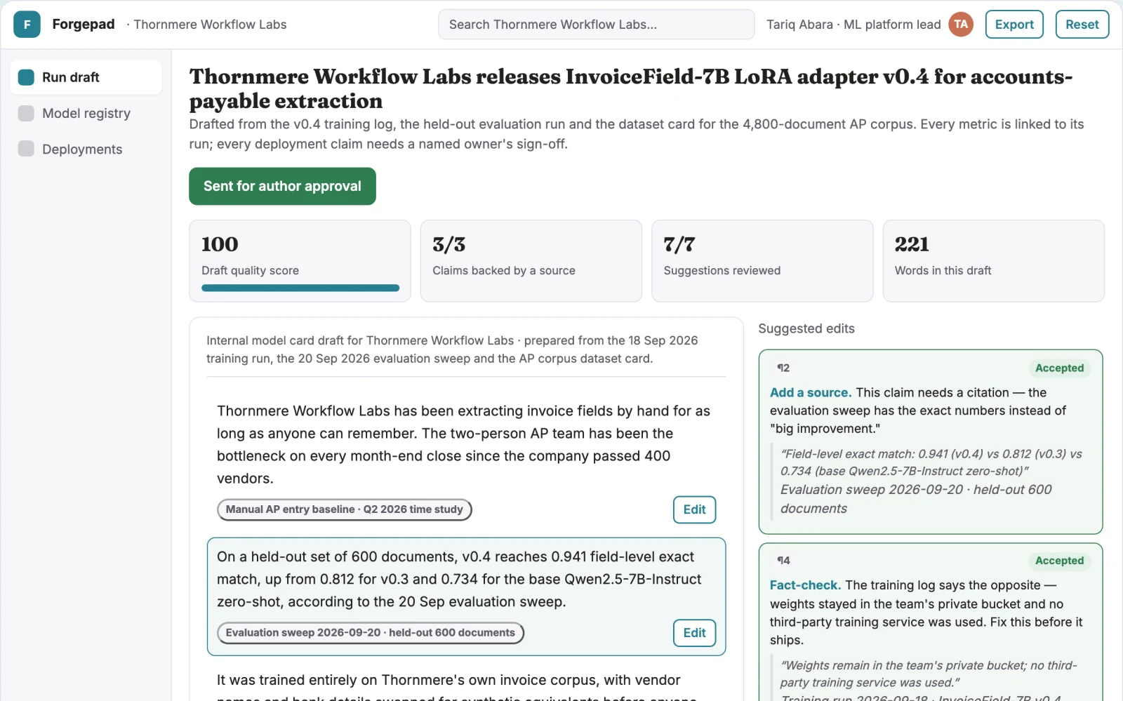 What Private fine-tuning and workflow automation workspace looks like