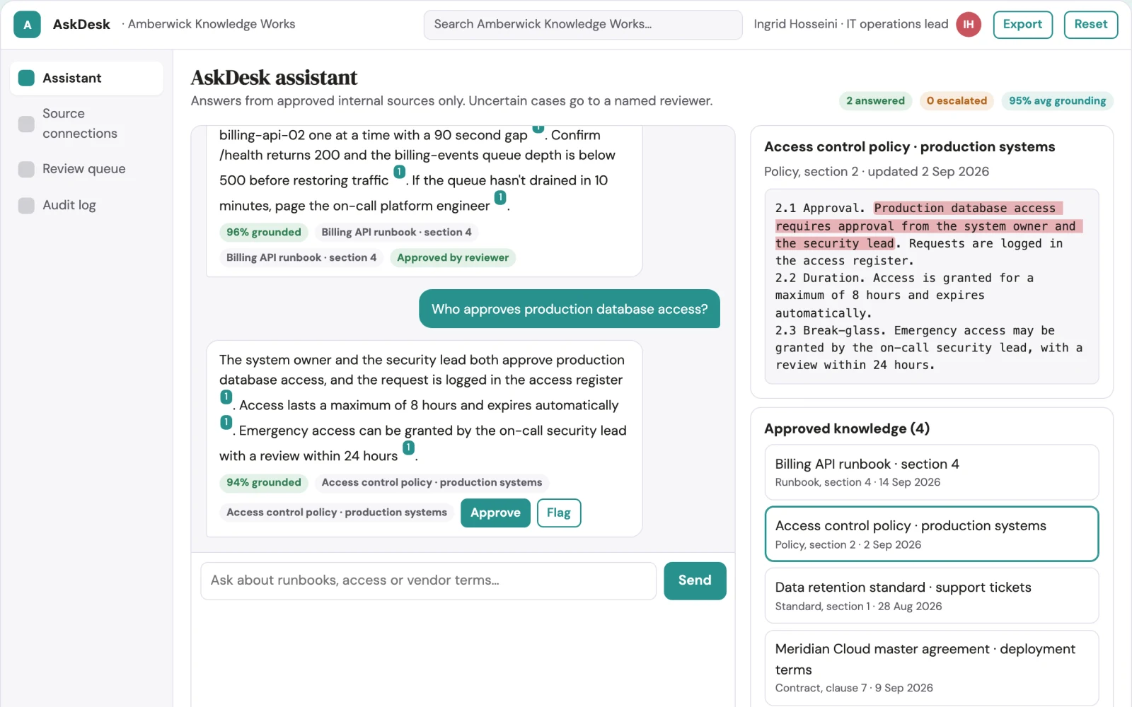 What Private knowledge assistant and agent console looks like