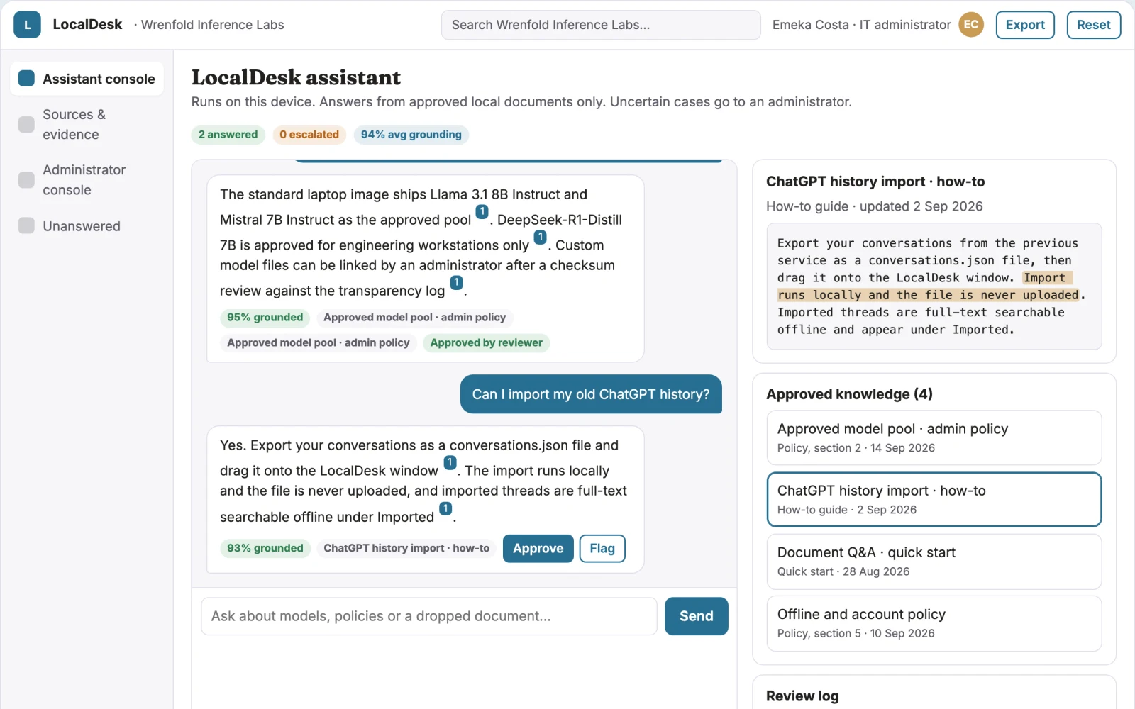 What Private on-device AI assistant console looks like