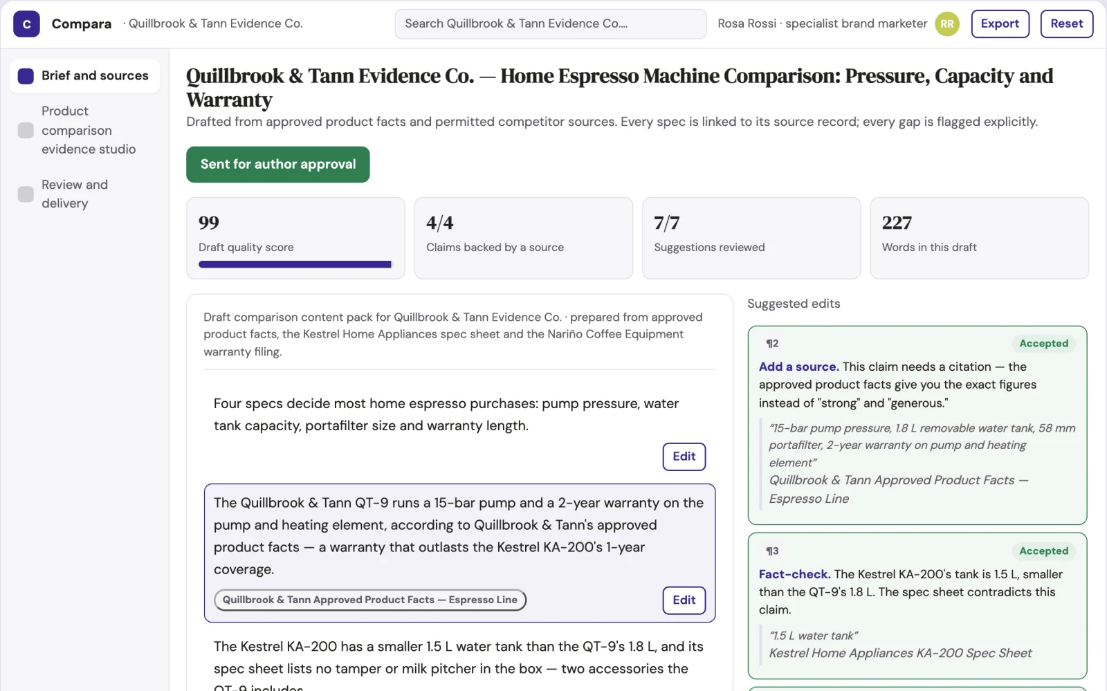 What Product comparison evidence studio looks like