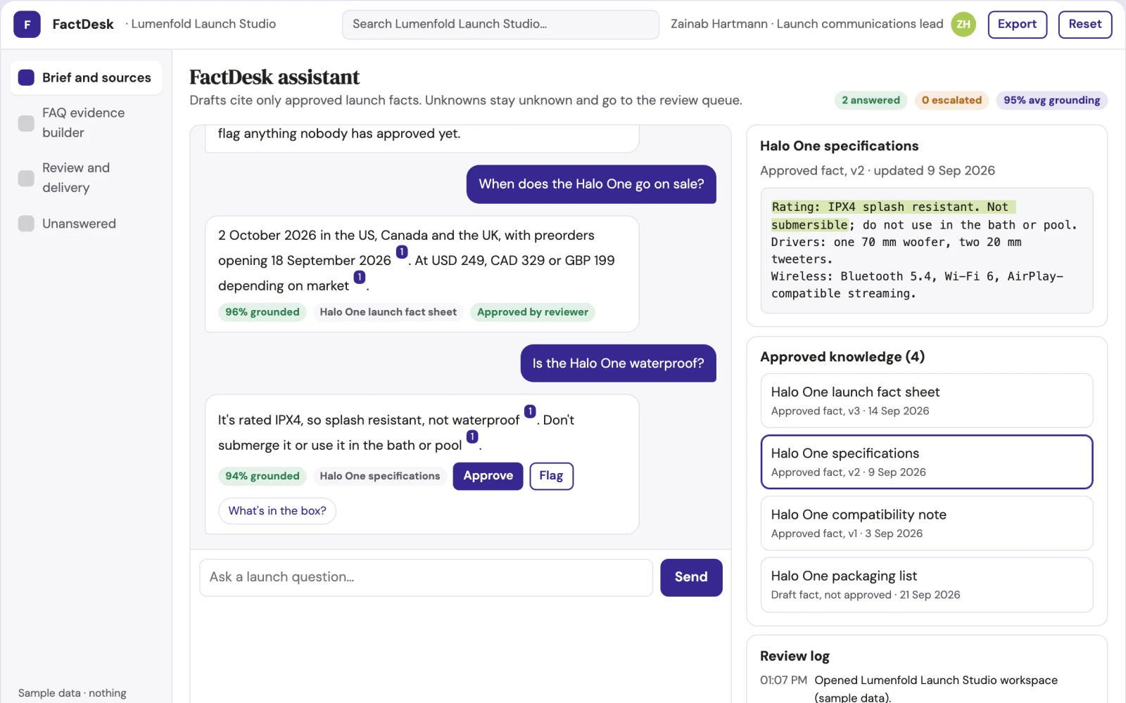 What Product launch FAQ evidence builder looks like
