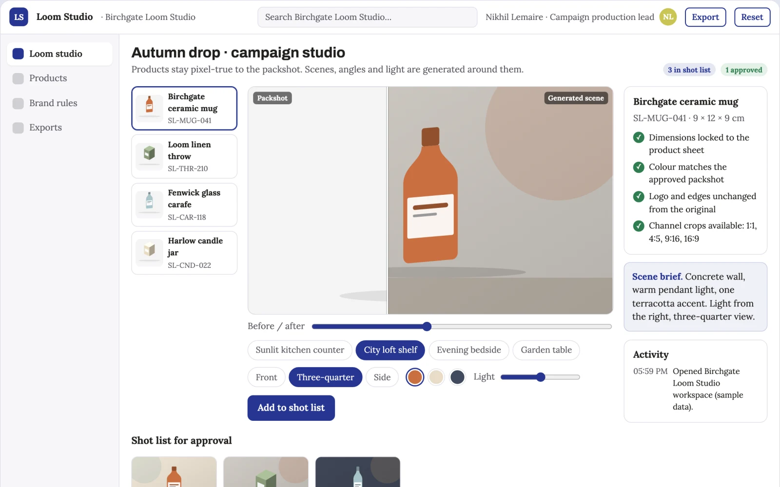 What Product photo to campaign asset studio looks like