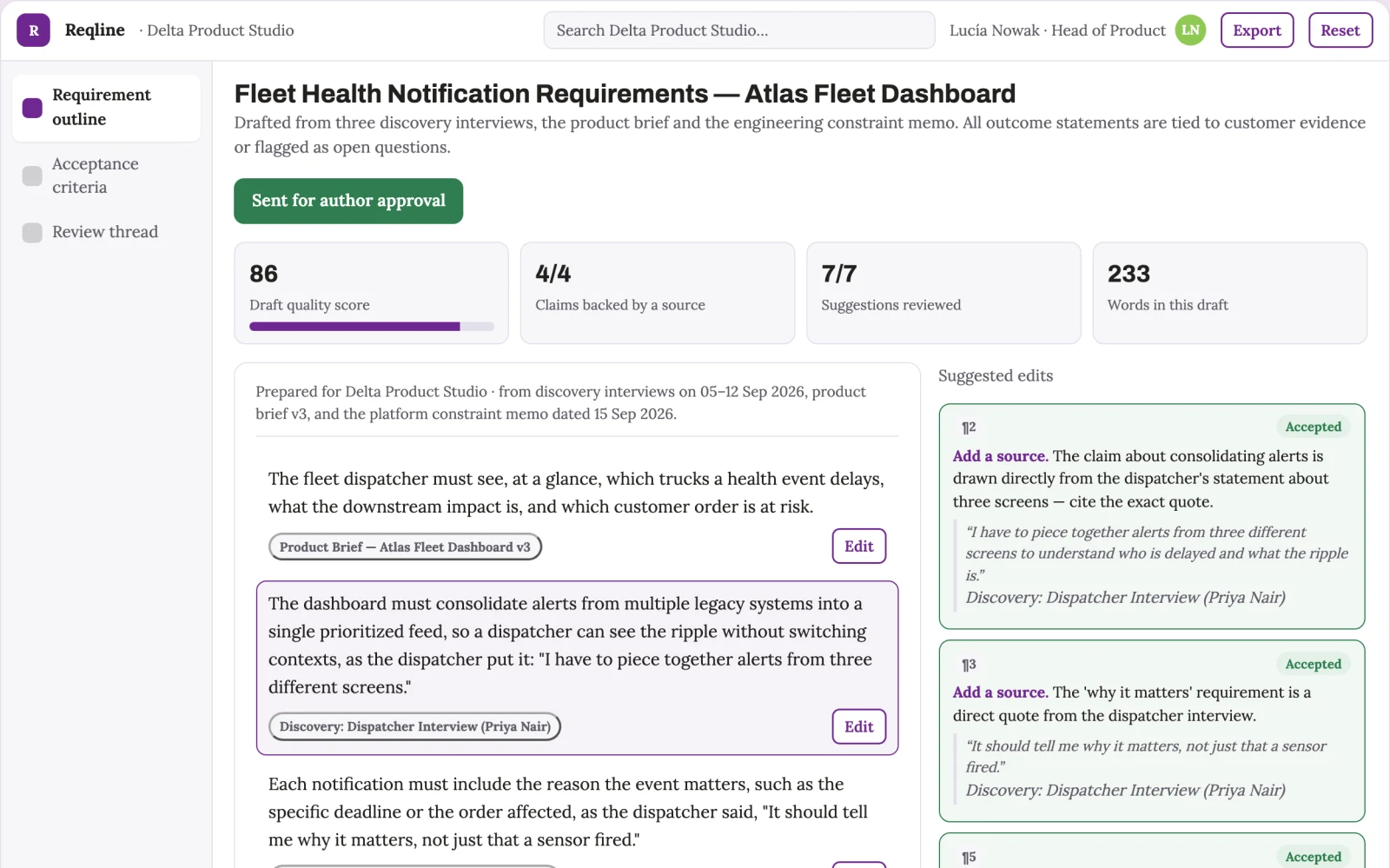 What Product requirements service looks like