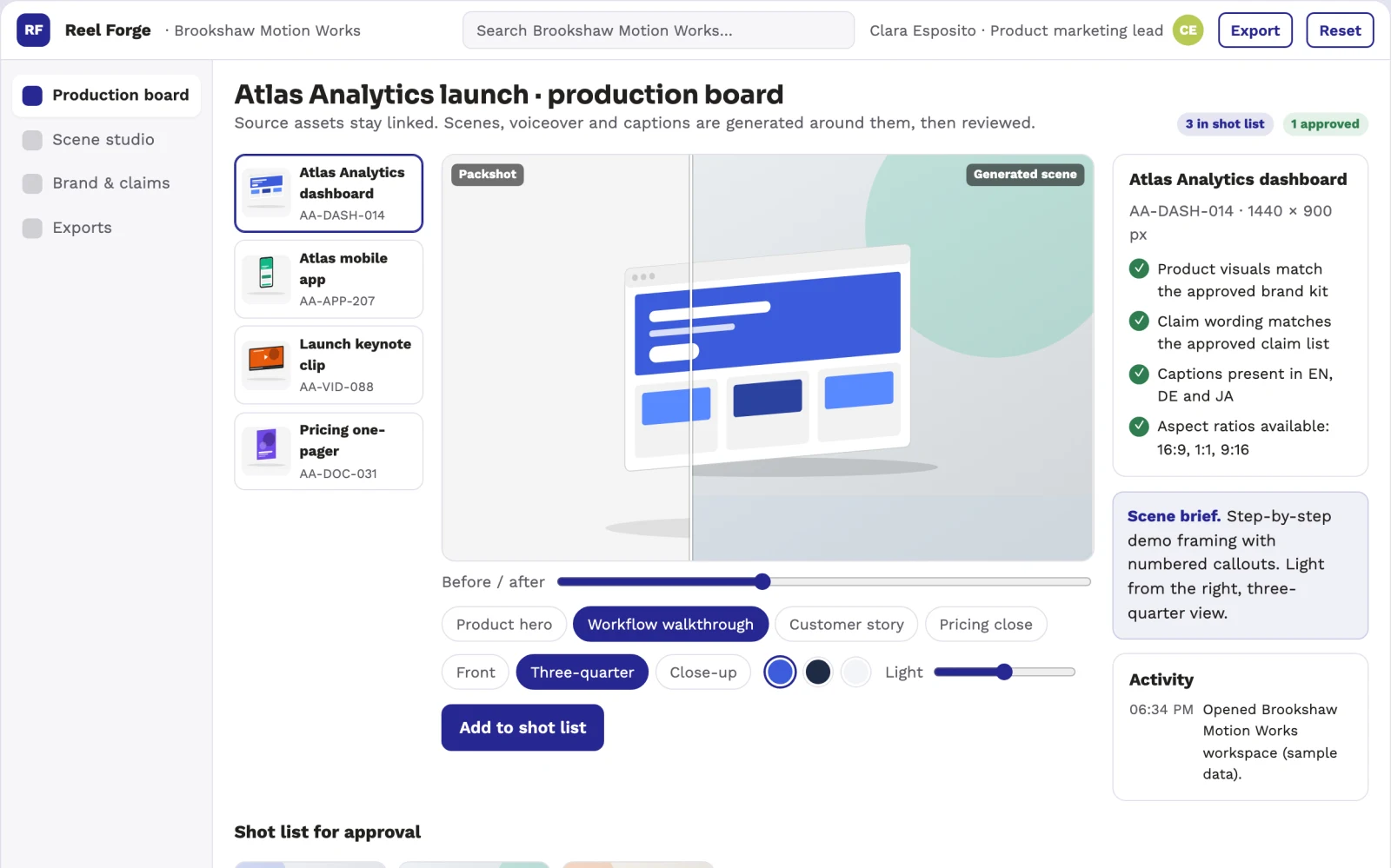 What Product video and interactive demo production workspace looks like
