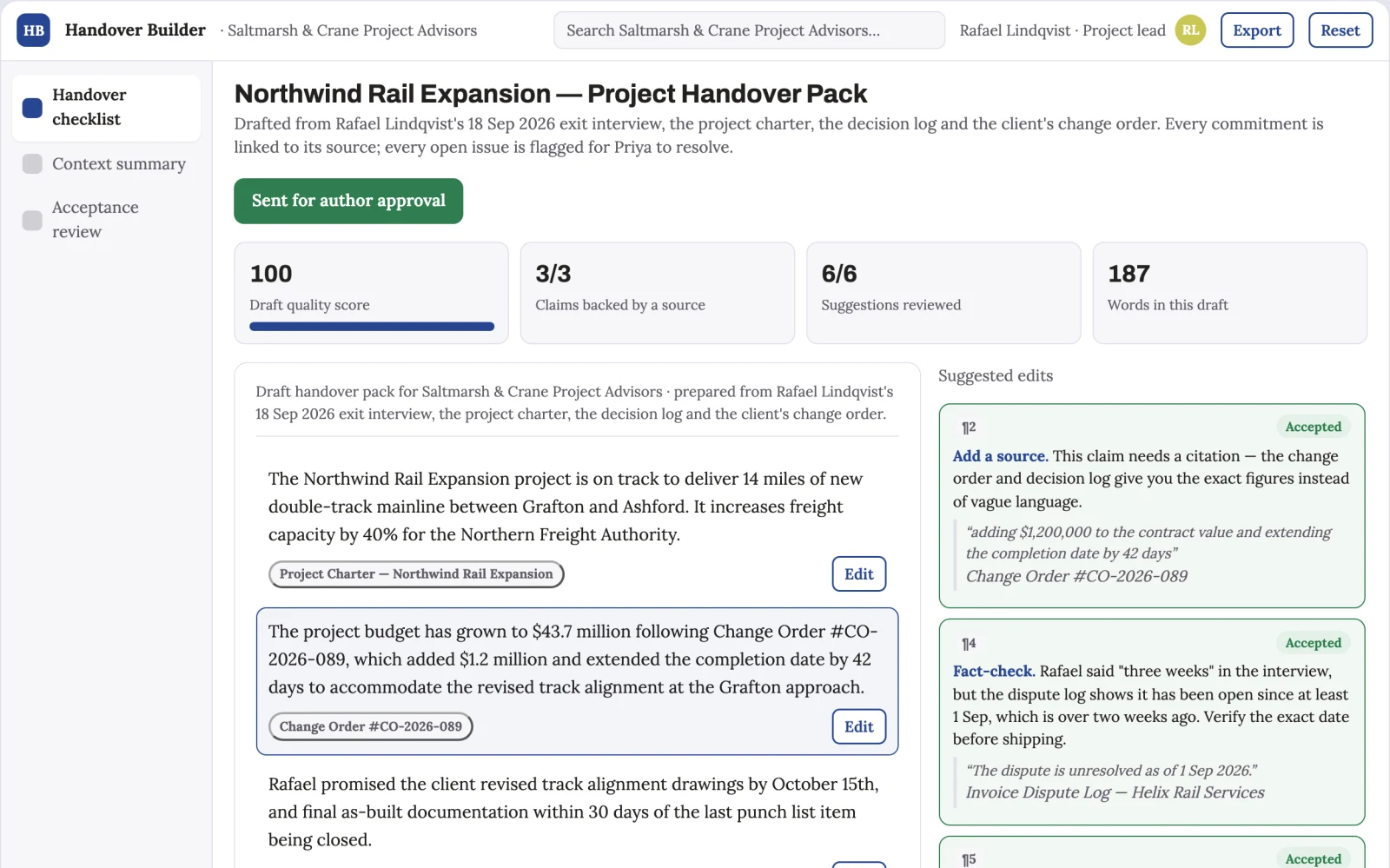 What Project handover builder looks like