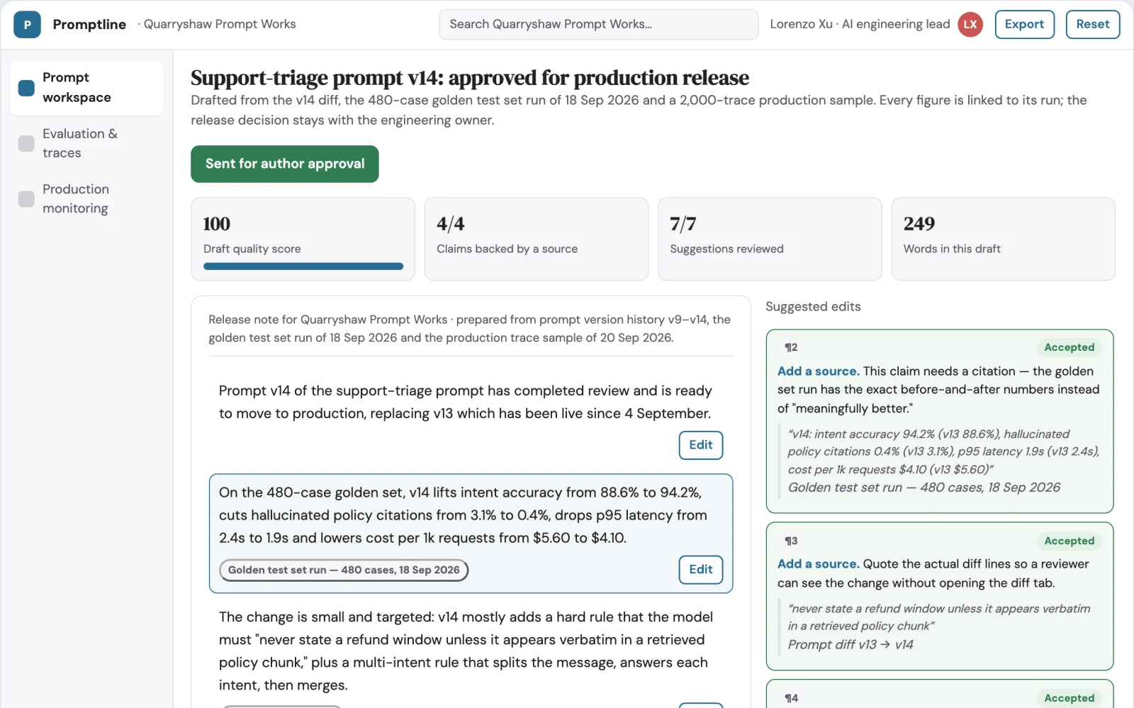What Prompt lifecycle and LLM evaluation workbench looks like