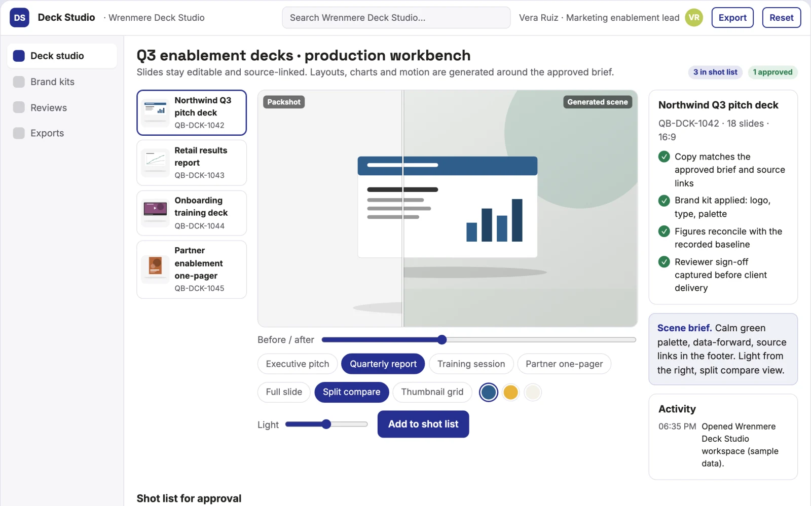 What Prompt-to-deck presentation production workbench looks like