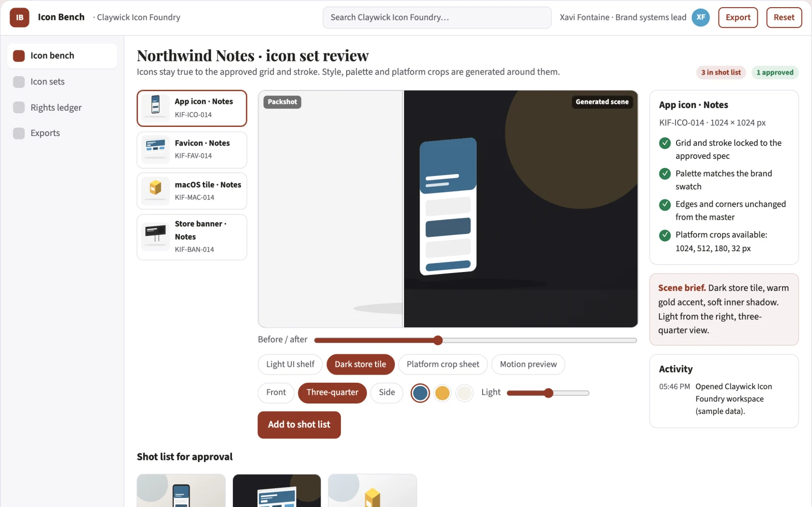 What Prompt-to-icon production and review workbench looks like