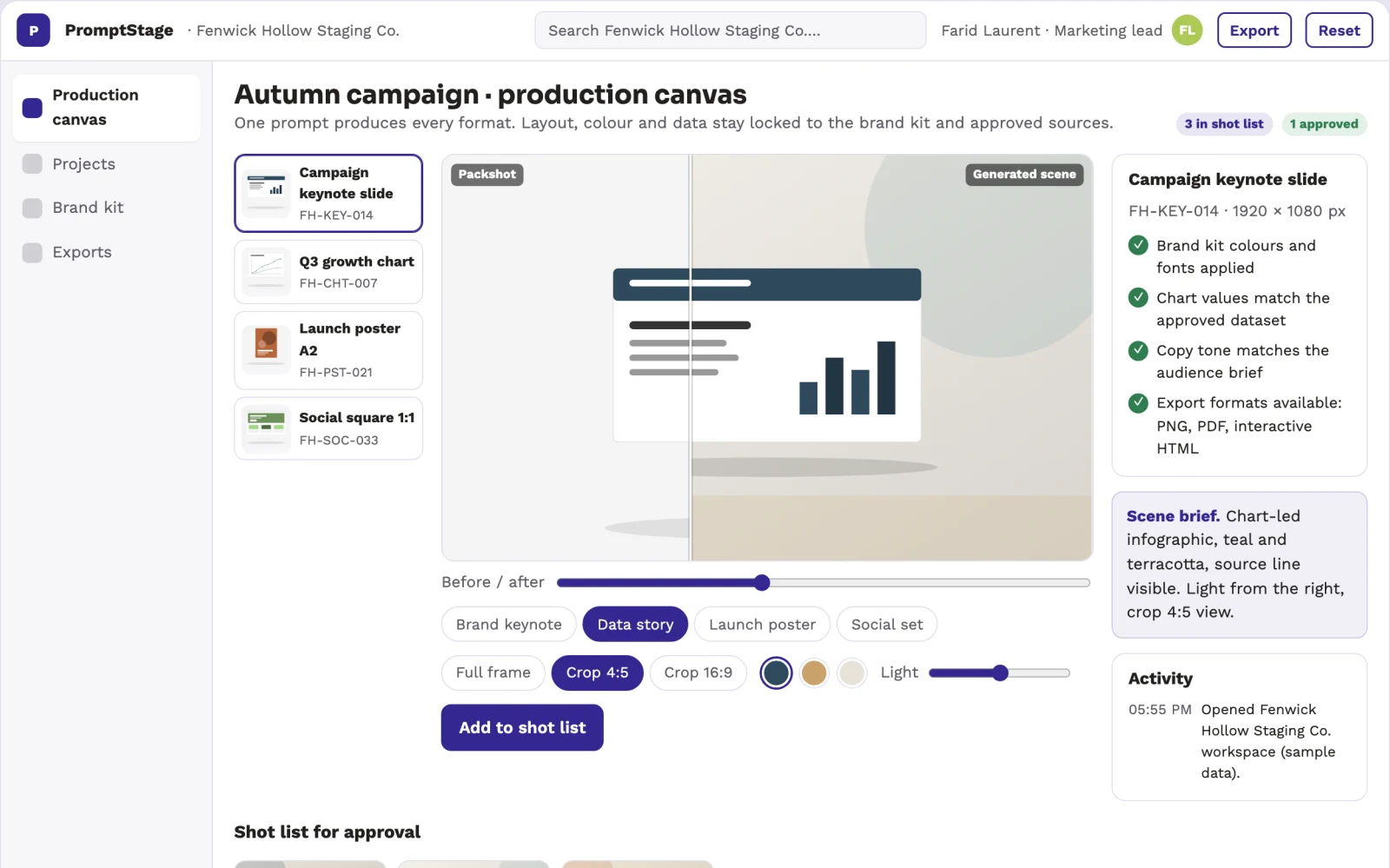 What Prompt-to-visual production and brand review workbench looks like