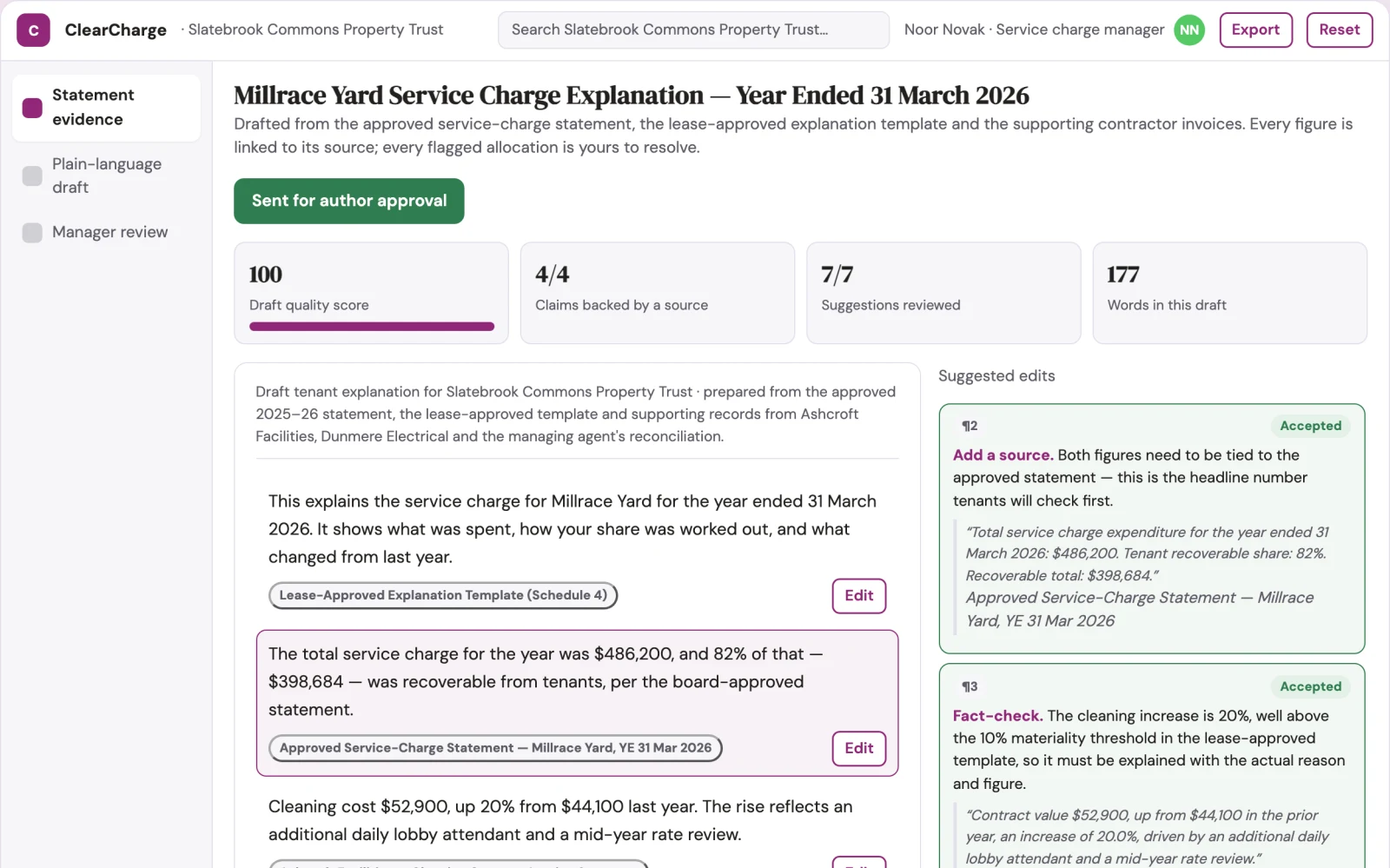 What Property service charge explanation desk looks like