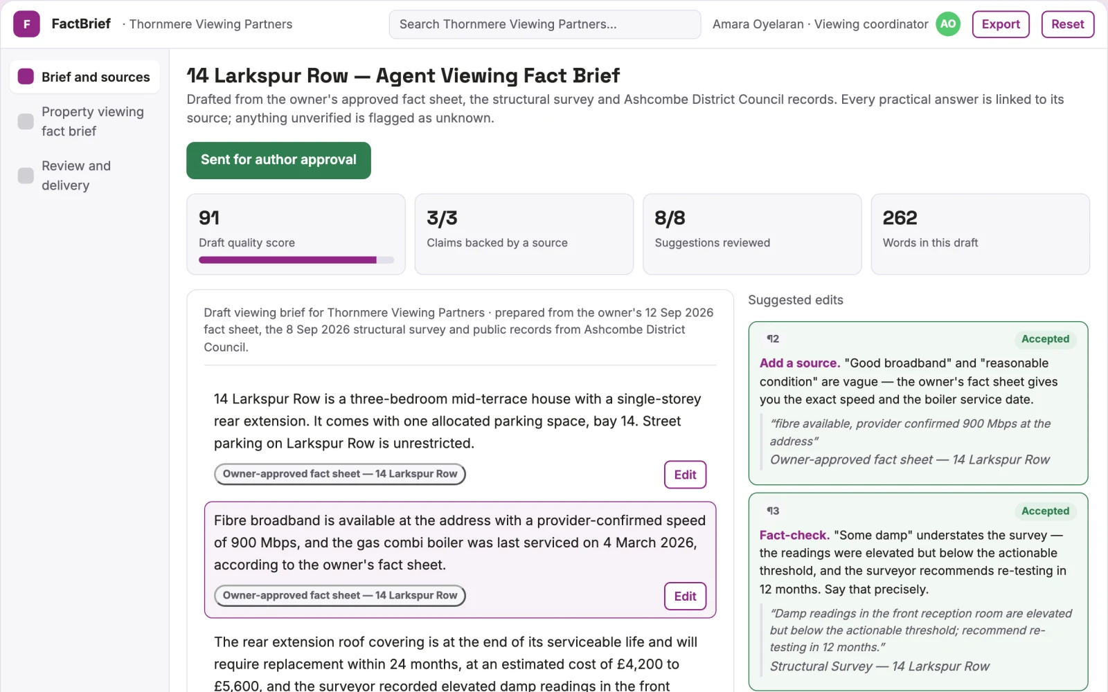What Property viewing fact brief looks like