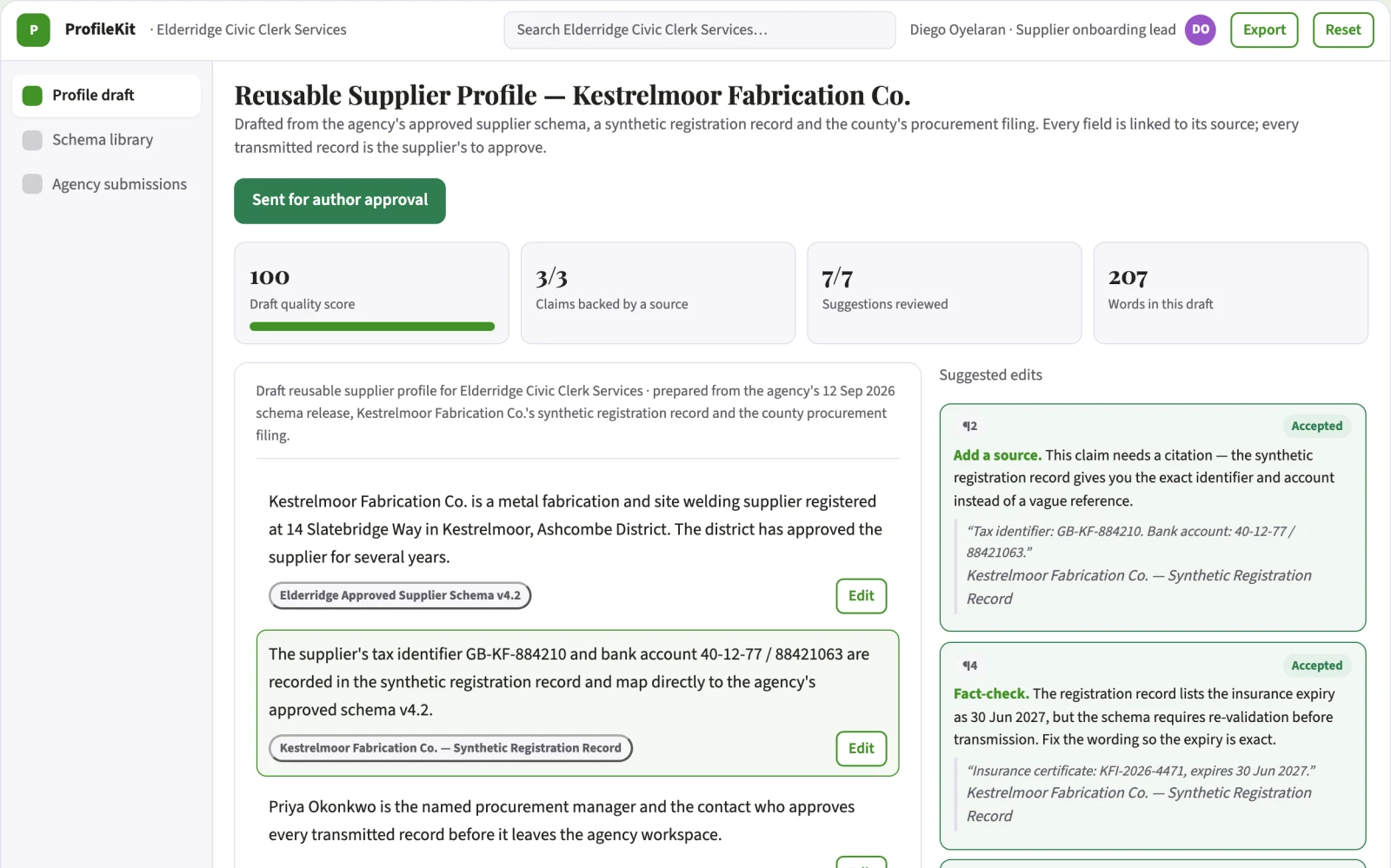 What Public-sector supplier onboarding API kit looks like