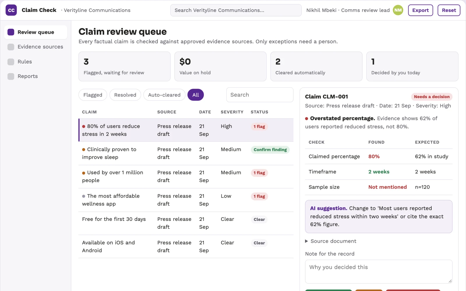 What Public statement evidence checker looks like