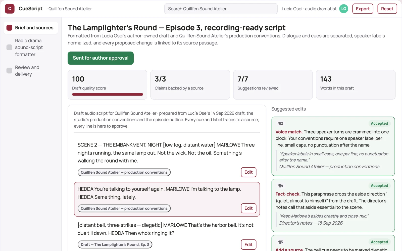 What Radio drama sound-script formatter looks like