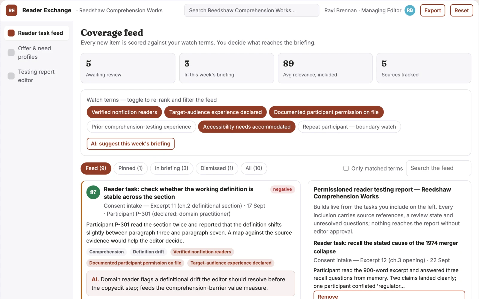 What Reader comprehension beta-testing exchange looks like