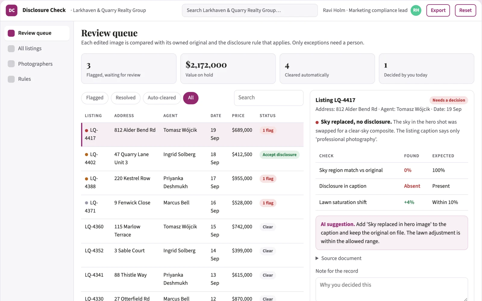 What Real estate photography disclosure checker looks like