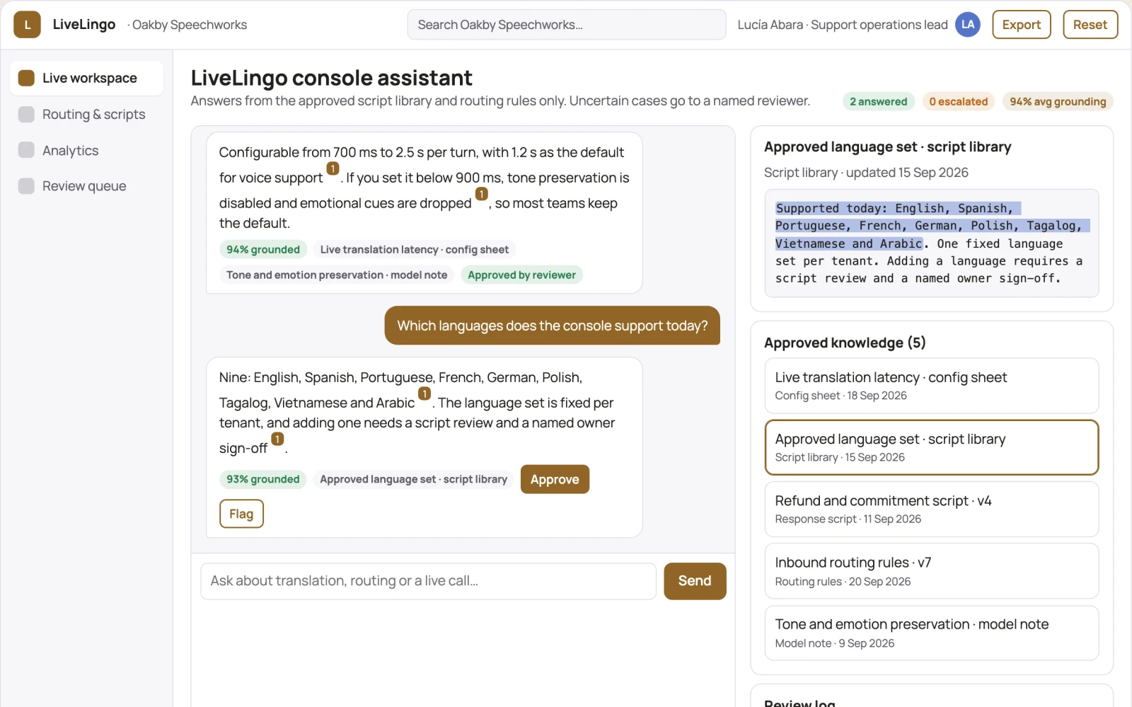 What Real-time multilingual voice support console looks like