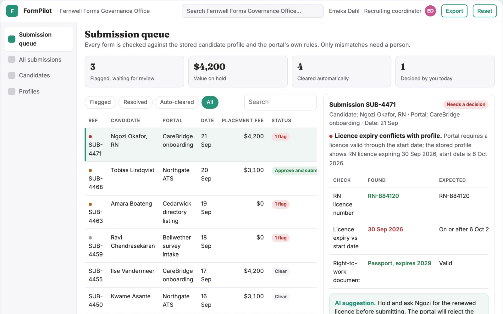 What Recruiting form autofill coordination portal looks like