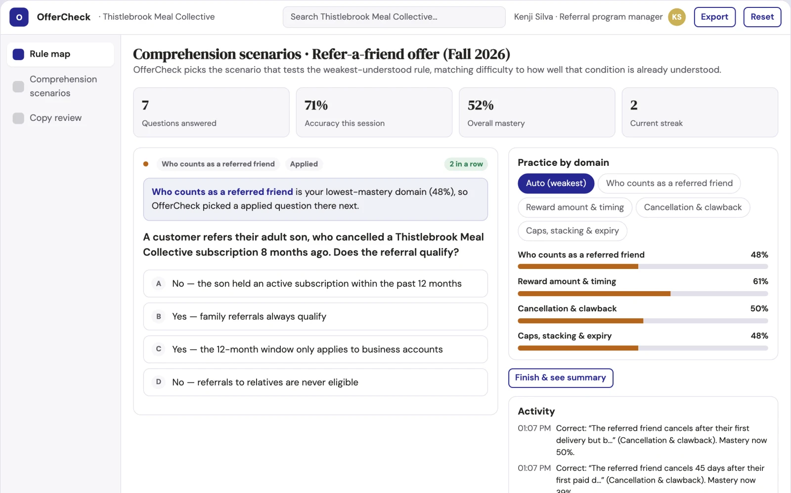 What Referral program explanation tester looks like