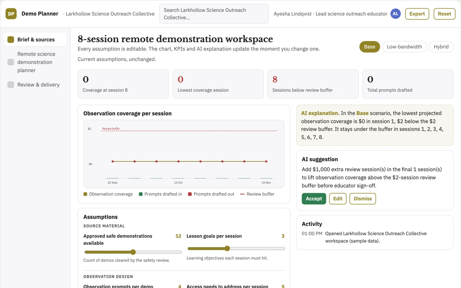 What Remote science demonstration planner looks like