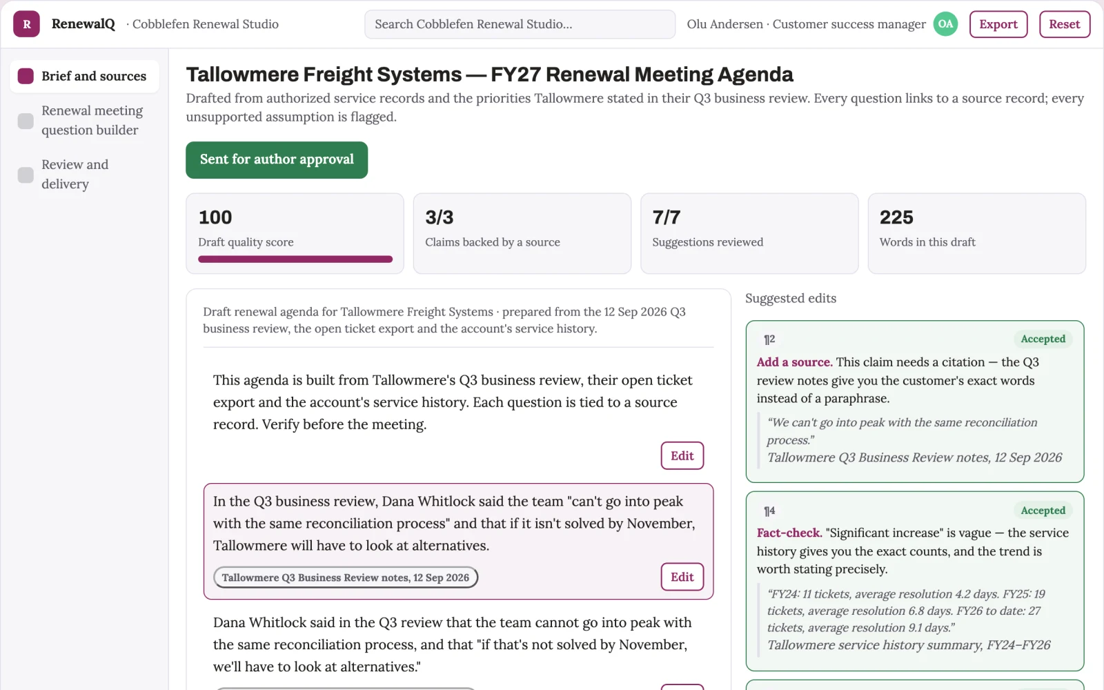 What Renewal meeting question builder looks like