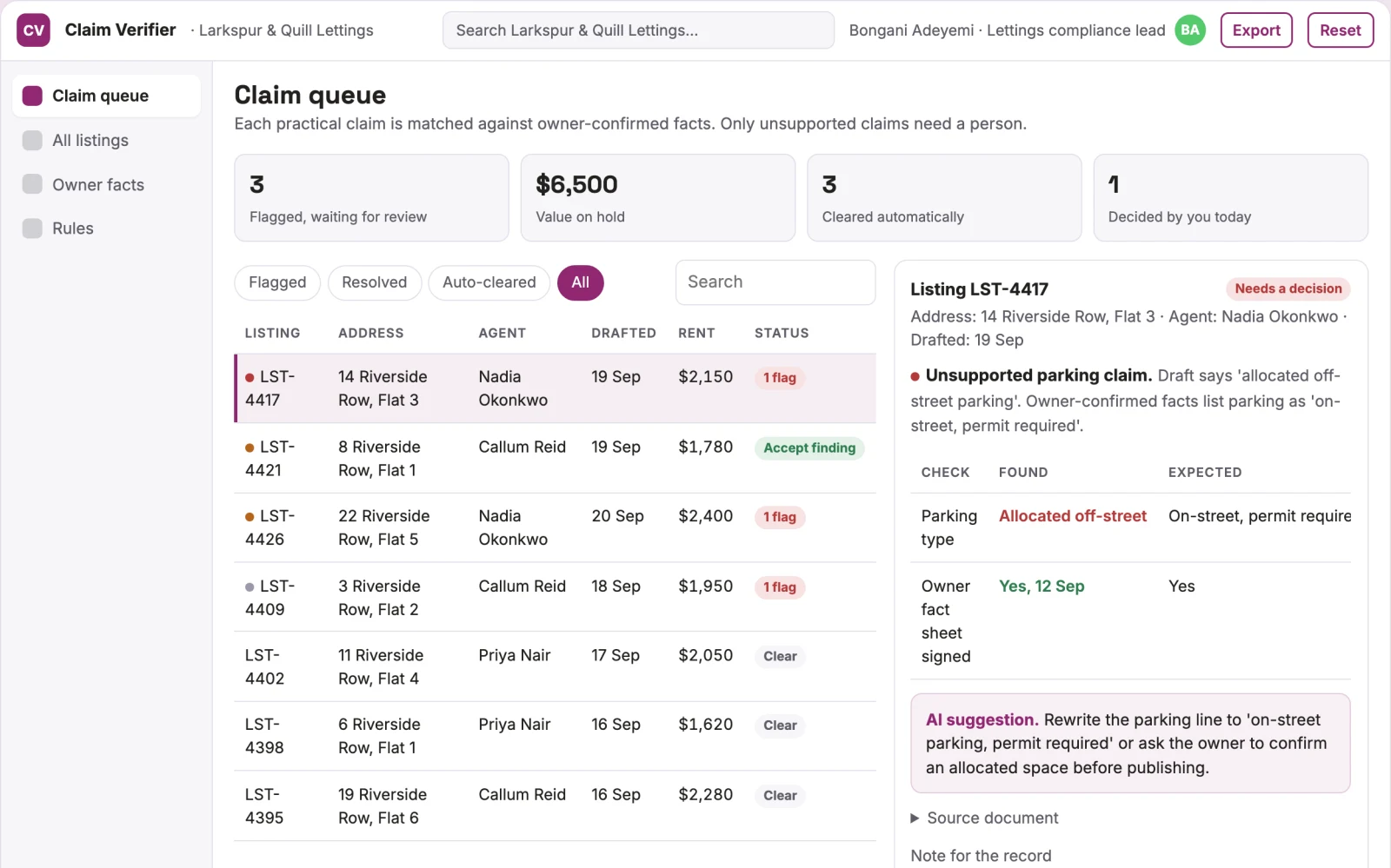 What Rental marketing claim verifier looks like