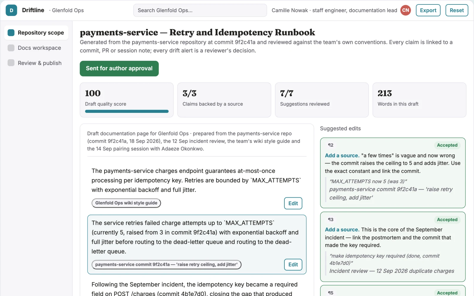 What Repository-synced technical documentation workbench looks like