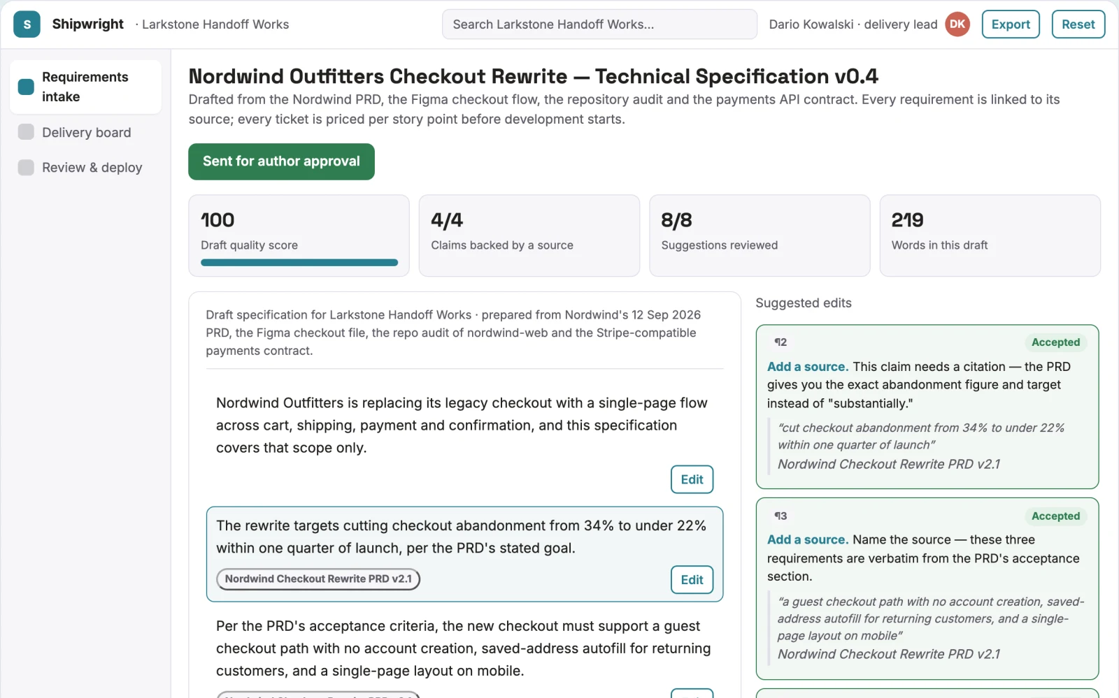 What Requirements-to-deployment AI delivery workspace looks like