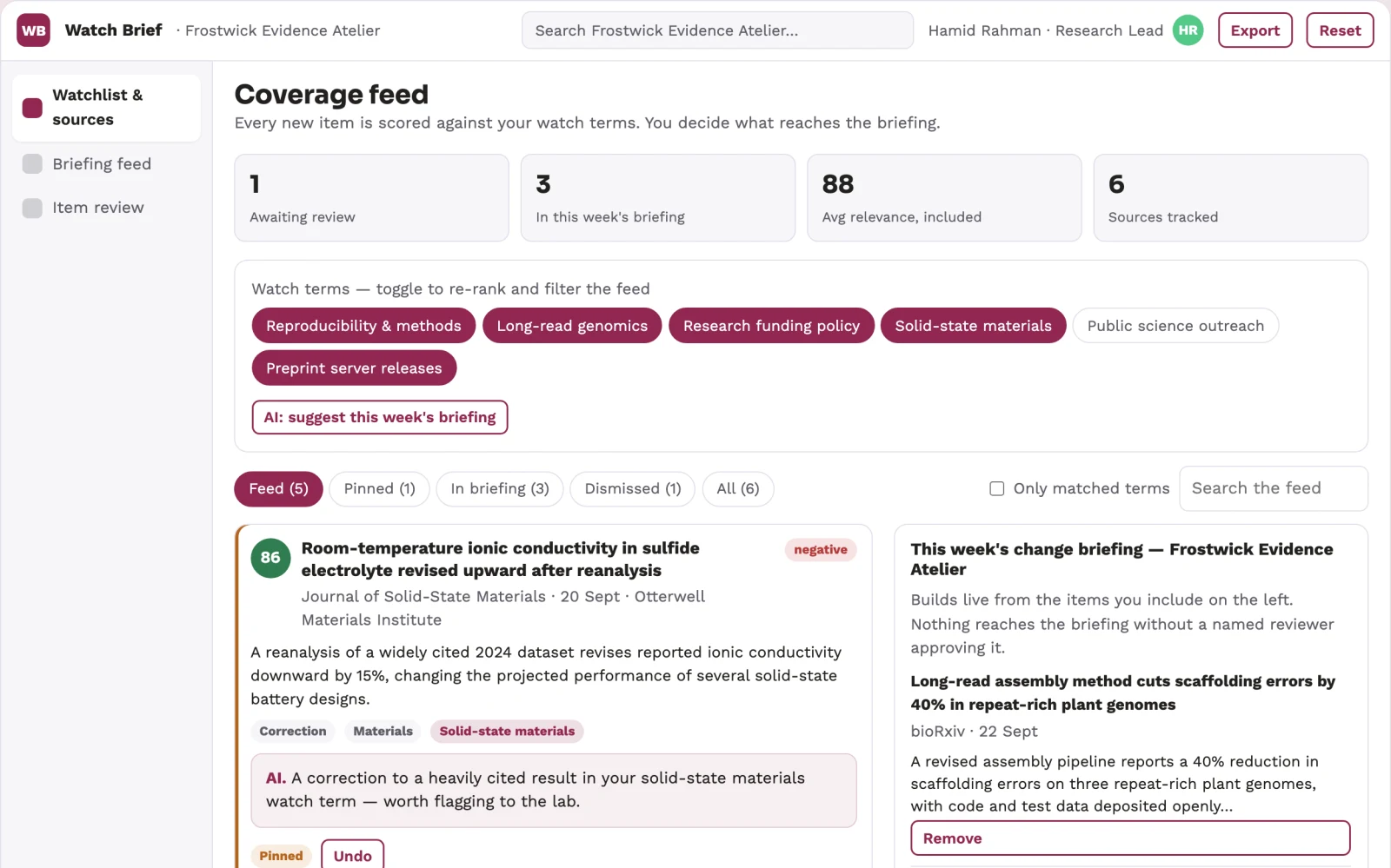 What Research watchlist change briefing service looks like