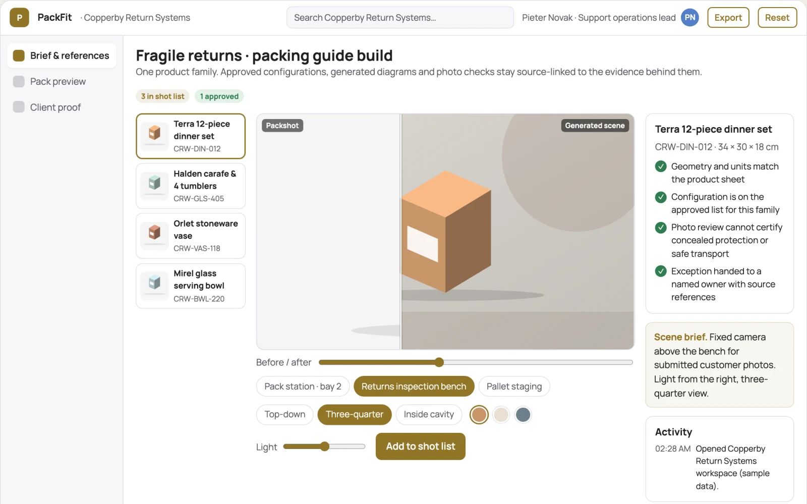 What Return packing fit guide builder looks like