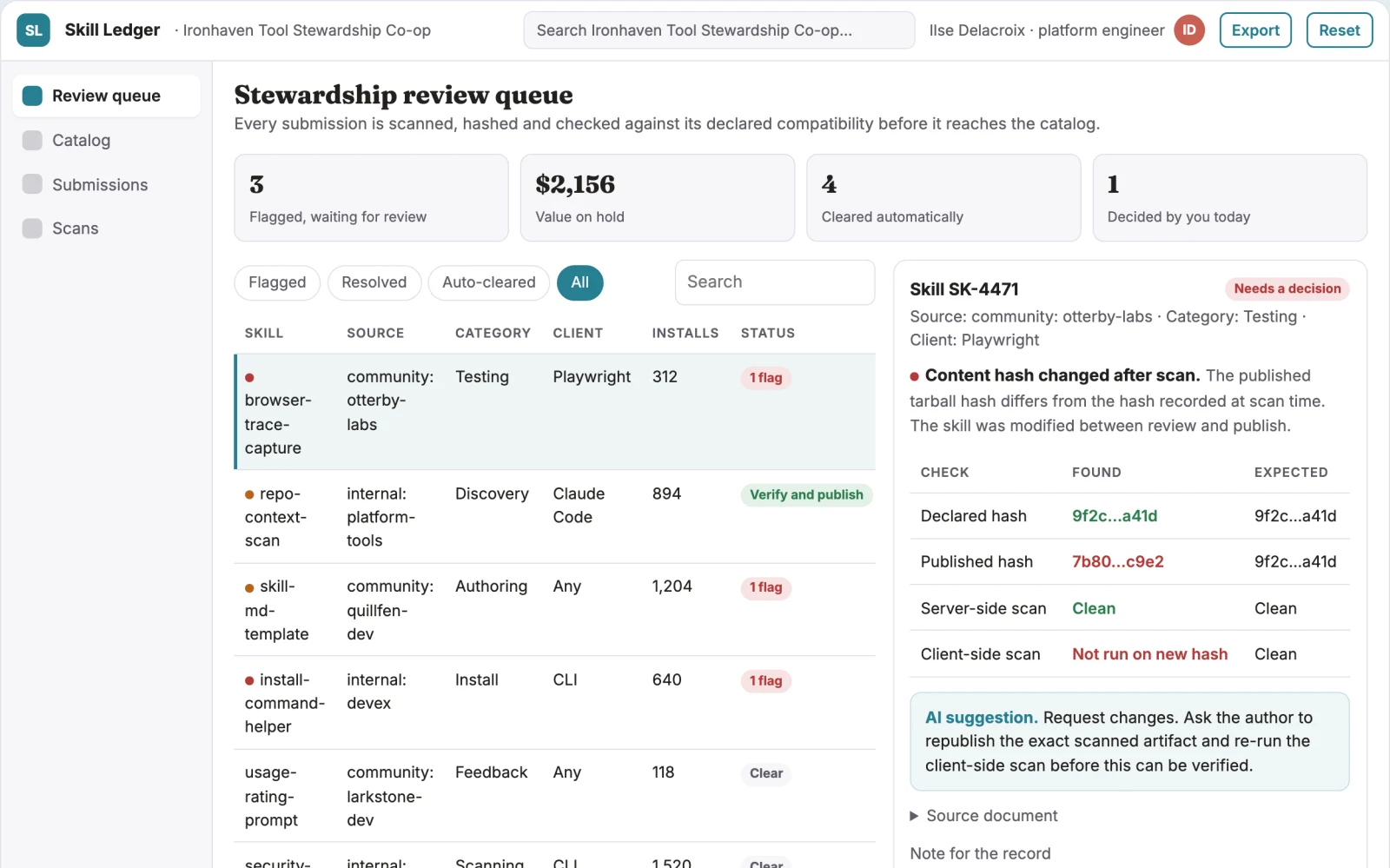 What Reusable agent skill catalog and stewardship console looks like