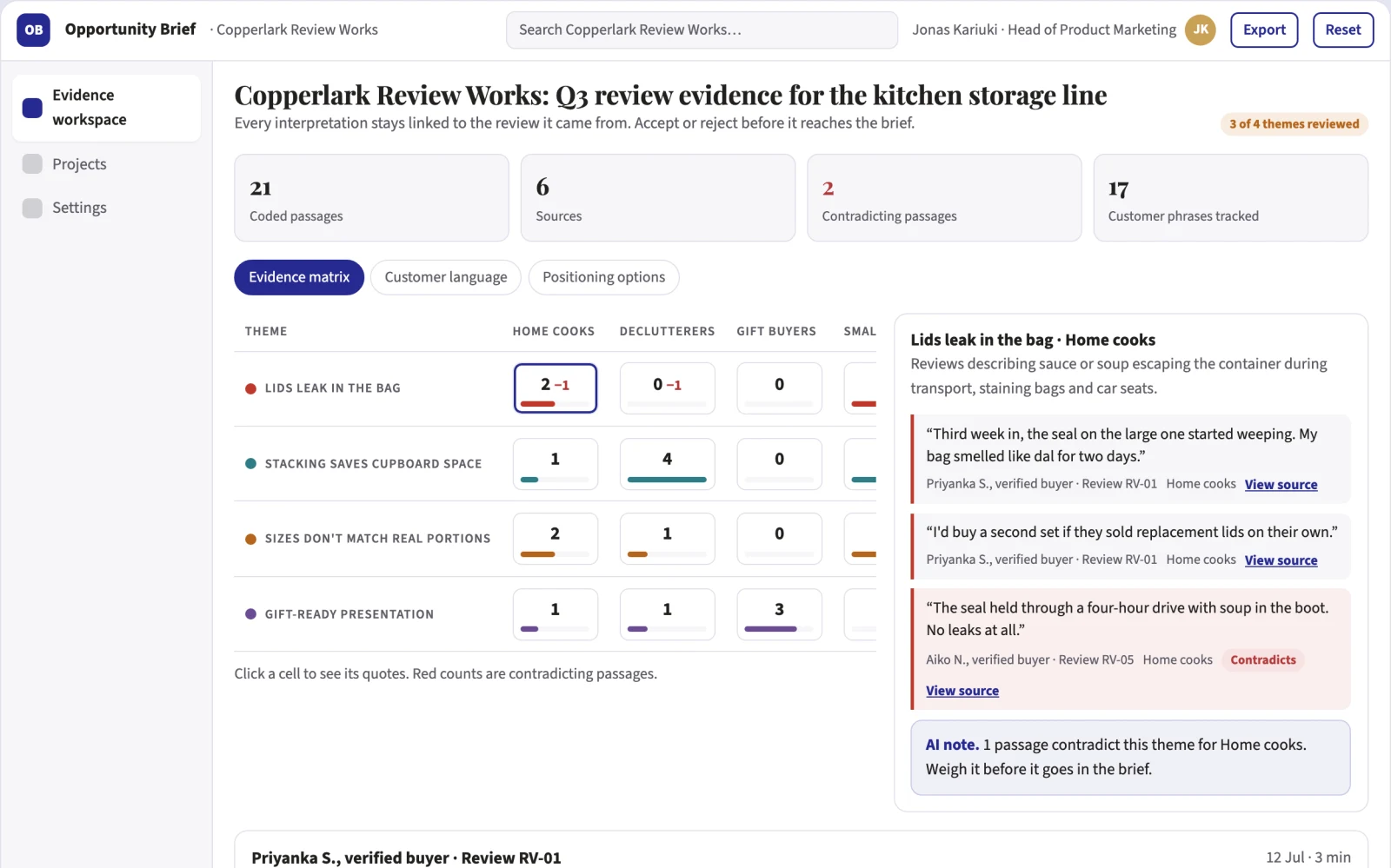 What Review-evidence product opportunity workbench looks like