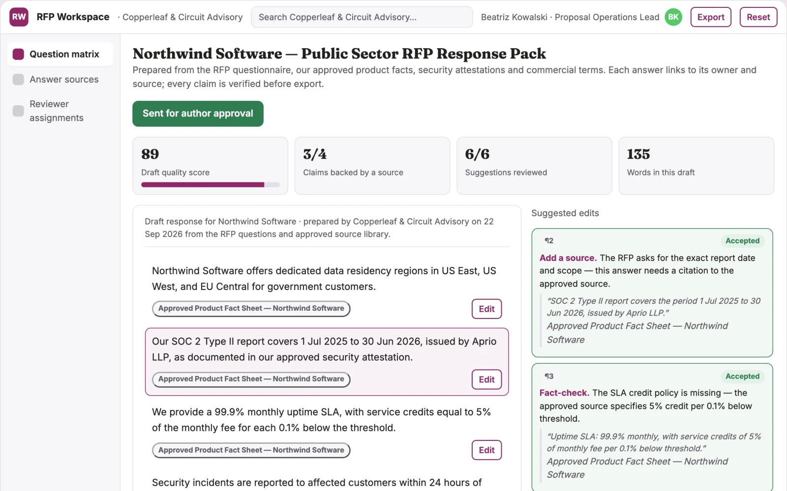 What RFP response workspace looks like