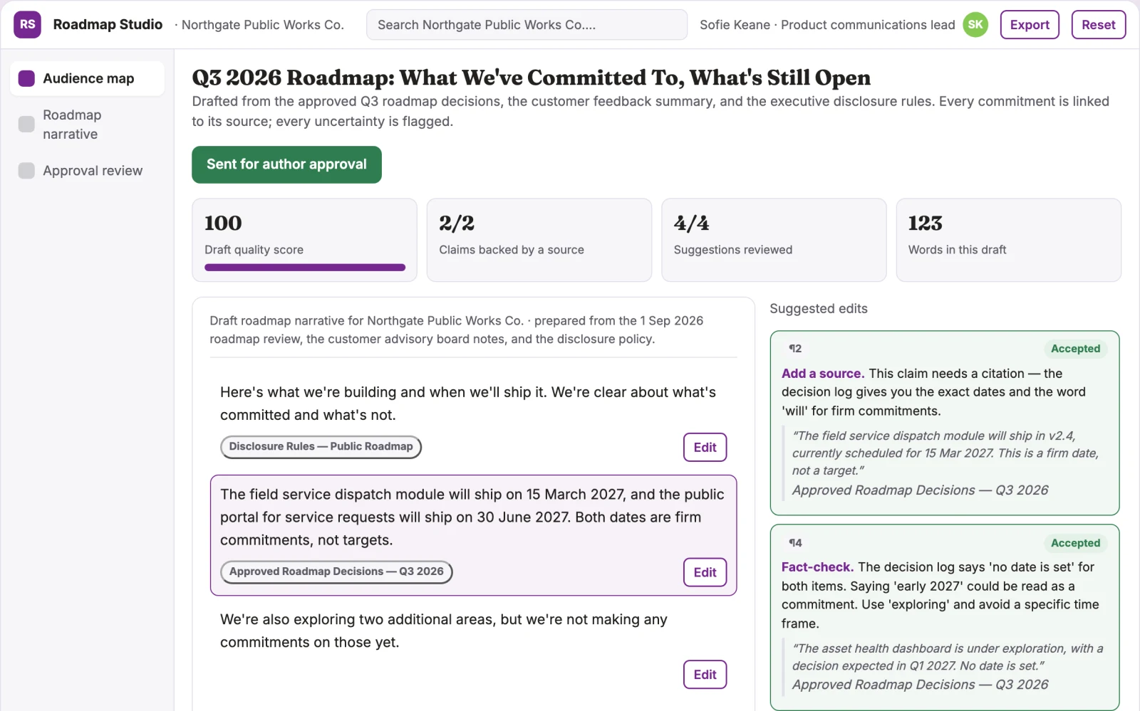 What Roadmap communication studio looks like