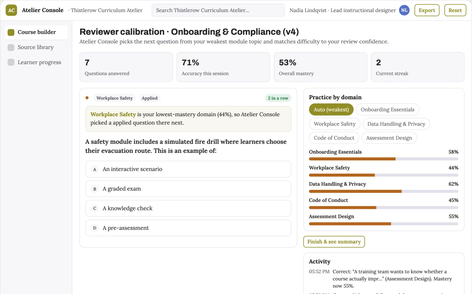 What Role-based course authoring and delivery console looks like