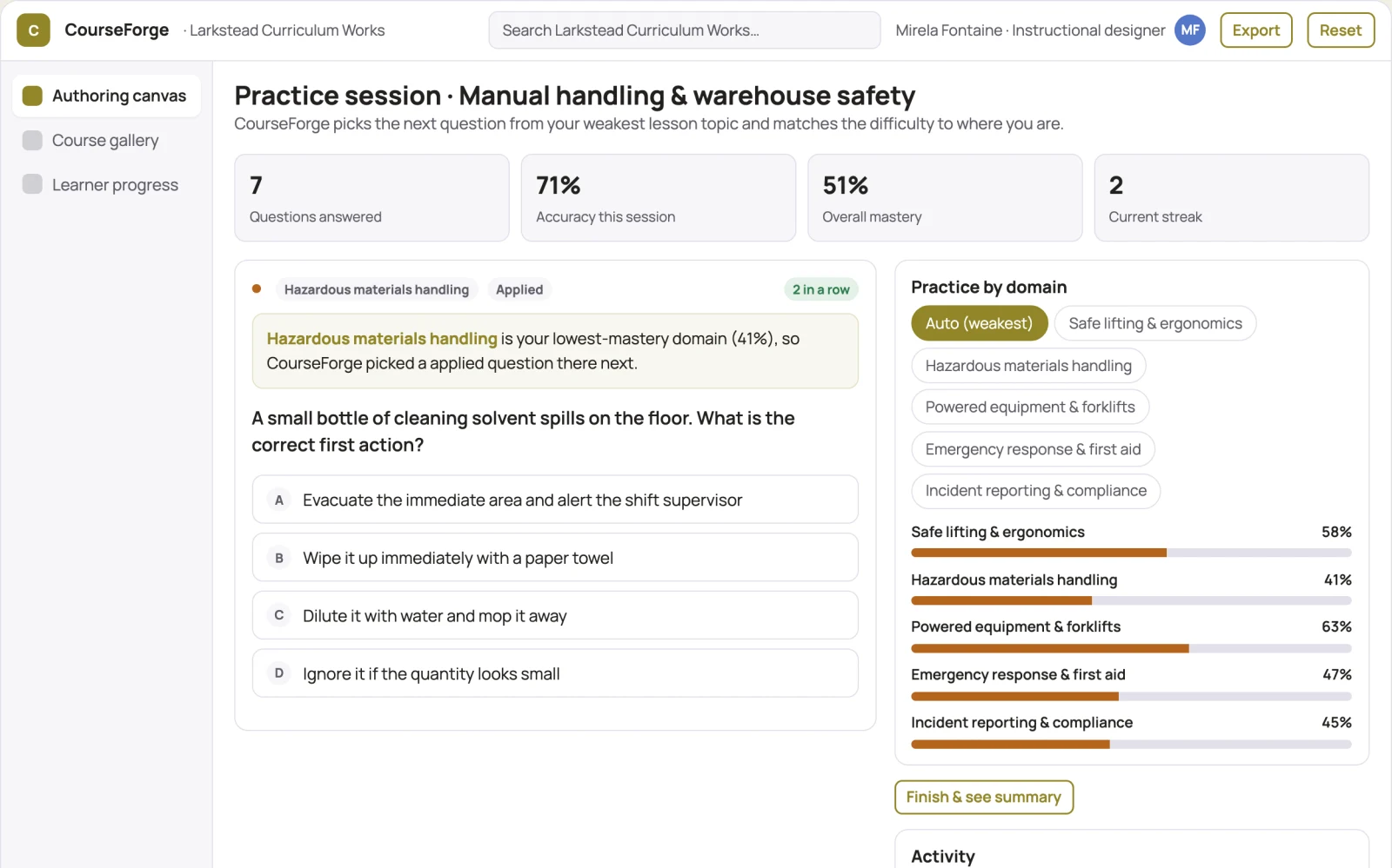 What Role-based course authoring and delivery console looks like