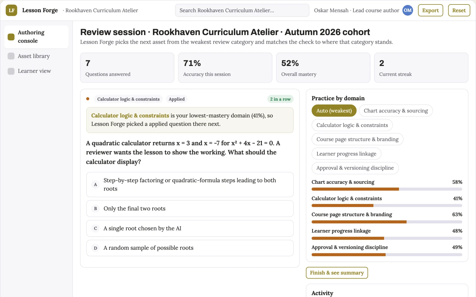 What Role-based data visualization and course authoring workbench looks like