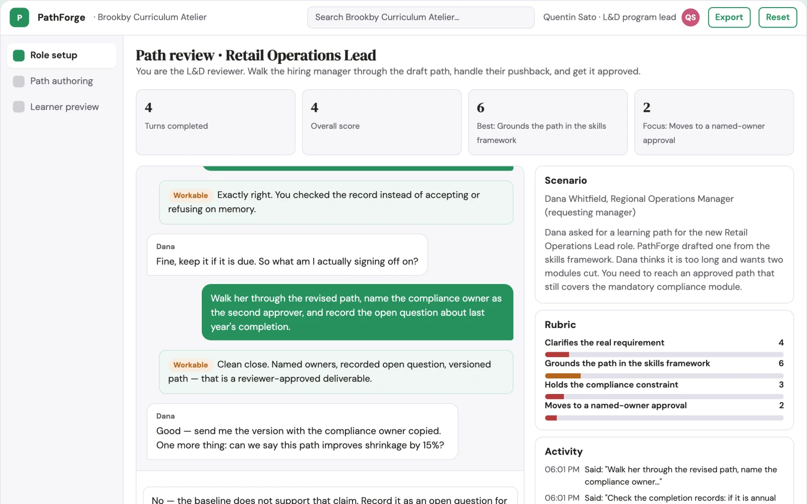 What Role-based learning path and course authoring console looks like